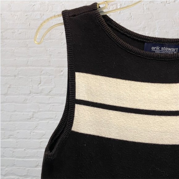 VINTAGE ERIK STEWART COLLECTION -- Sleeveless Shell, Black & White Horiz. Stripe - Picture 5 of 7